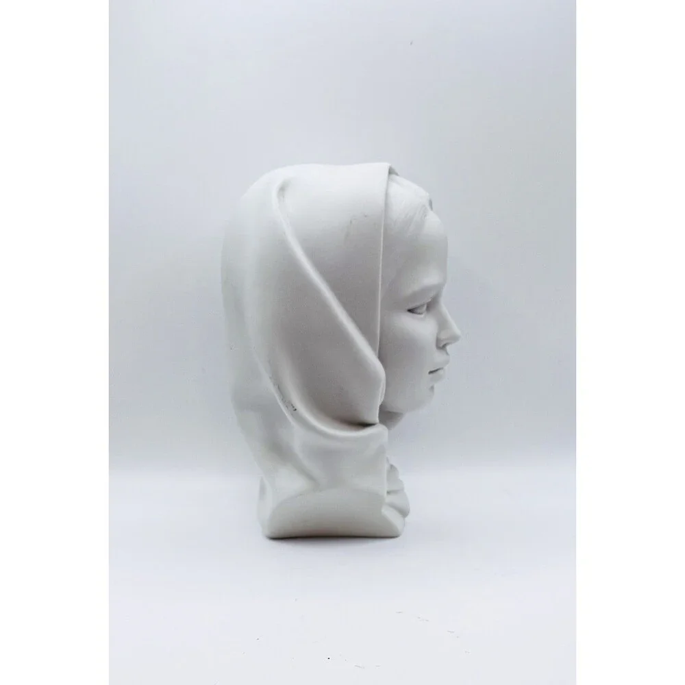 Modern Ceramic Veiled Woman Bust Sculpture White Matte Art Statue Angus 8.5”